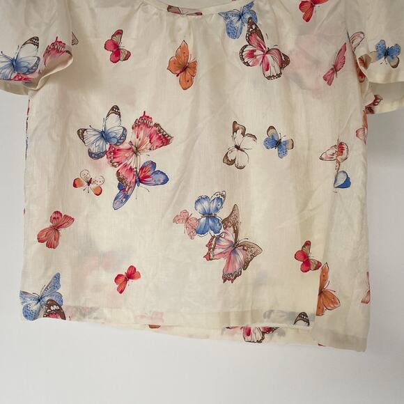 Vintage Silk Butterfly Fairy Top / Sz S/M / Flutter Sleeves Handmade Boxy Cut - Picture 4 of 8